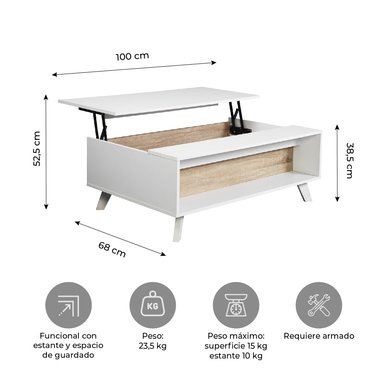 MESA DE CENTRO ELEVABLE RELAN ALORIA NORDICA BLANCO MADERA - 5