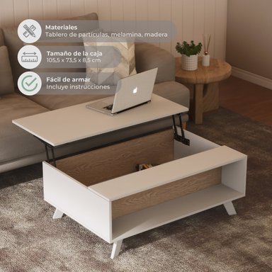 MESA DE CENTRO ELEVABLE RELAN ALORIA NORDICA BLANCO MADERA - 7
