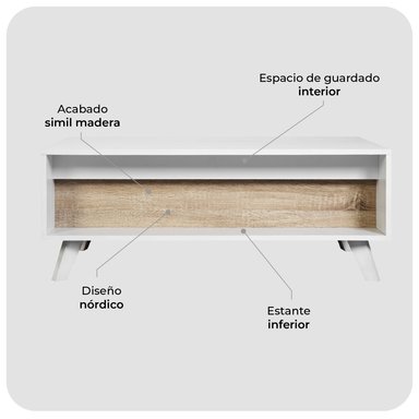 MESA DE CENTRO ELEVABLE RELAN ALORIA NORDICA BLANCO MADERA - 9
