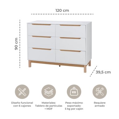 COMODA CAJONERA ISLA RELAN CON 6 CAJONES BLANCO - 6