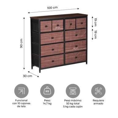 COMODA CAJONERA CON 10 CAJONES ANSHAN SIMIL MADERA Y METAL - 3