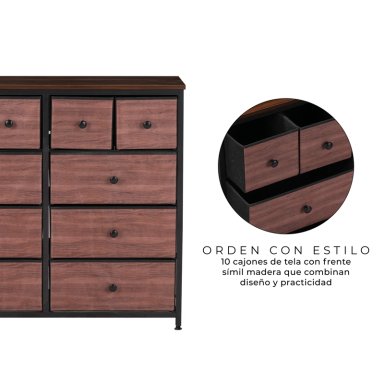 COMODA CAJONERA CON 10 CAJONES ANSHAN SIMIL MADERA Y METAL - 4