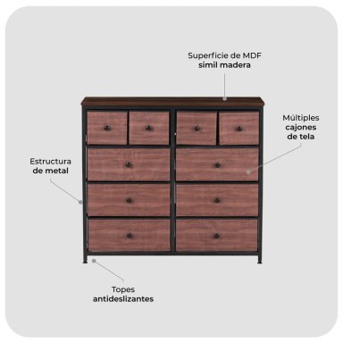 COMODA CAJONERA CON 10 CAJONES ANSHAN SIMIL MADERA Y METAL - 6
