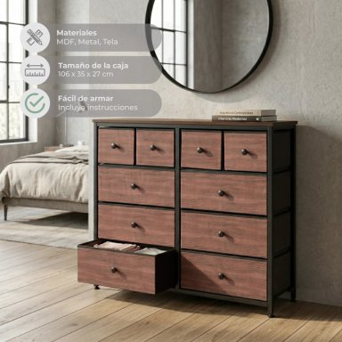 COMODA CAJONERA CON 10 CAJONES ANSHAN SIMIL MADERA Y METAL - 7