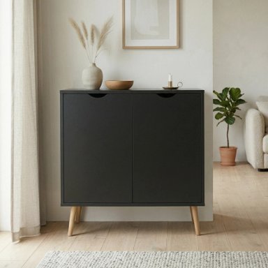 BAR BUFFET SIDNEY BLACK RELAN ESTILO NORDICO CON 2 PUERTAS COLOR NEGRO- - 2