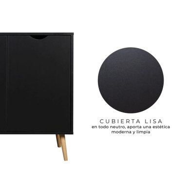 BAR BUFFET SIDNEY BLACK RELAN ESTILO NORDICO CON 2 PUERTAS COLOR NEGRO- - 4