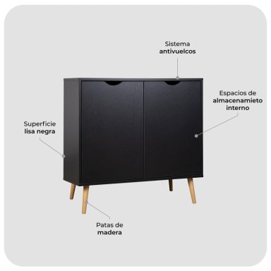 BAR BUFFET SIDNEY BLACK RELAN ESTILO NORDICO CON 2 PUERTAS COLOR NEGRO- - 6