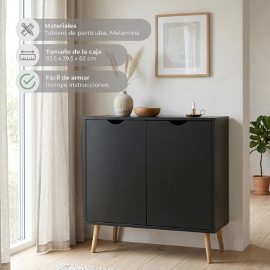 BAR BUFFET SIDNEY BLACK RELAN ESTILO NORDICO CON 2 PUERTAS COLOR NEGRO- - 7