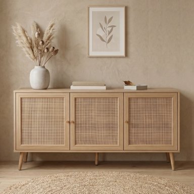 BUFFET MAUI RELAN CON 3 PUERTAS DE RATTAN  140 CM  COLOR CAFE  CLARO - 2