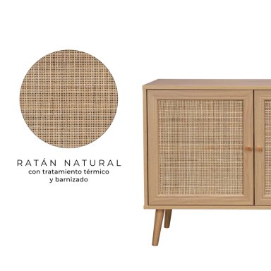 BUFFET MAUI RELAN CON 3 PUERTAS DE RATTAN  140 CM  COLOR CAFE  CLARO - 4