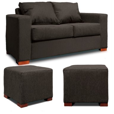 SOFA 2 CUERPOS + 2 POUF GRIS DKORA MODELO CEDRIC - 1