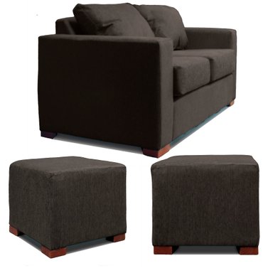 SOFA 2 CUERPOS + 2 POUF GRIS DKORA MODELO CEDRIC - 2