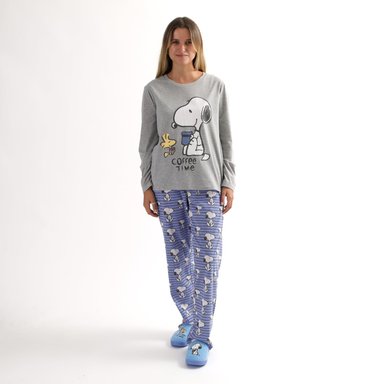 CONJUNTO PIJAMA MUJER COFFEE TIME AZUL SNOOPY - 1