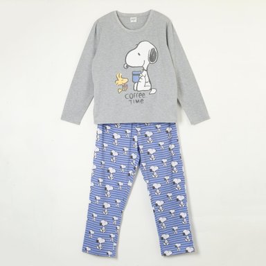 CONJUNTO PIJAMA MUJER COFFEE TIME AZUL SNOOPY - 3