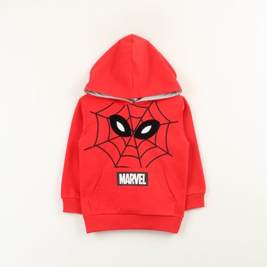 POLERON CERRADO CON GORRO NIÑO SPIDERMAN EYES ROJO MARVEL - 1