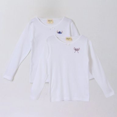 BIPACK CAMISETA ESCOLAR NIÑA MANGA LARGA BLANCO LILO STITCH - 1