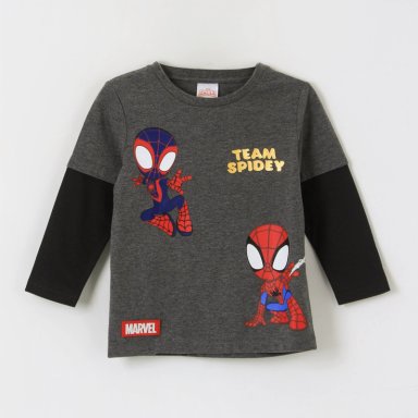 POLERA DOBLE MANGA NIÑO TEAM SPIDEY GRIS MARVEL - 1