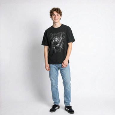 POLERA MANGA CORTA HOMBRE GUITARRA GRIS ACDC - 1