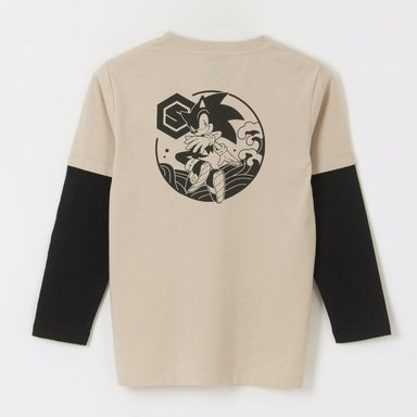 POLERA DOBLE MANGA NIÑO BACK PRINT BEIGE SONIC - 2