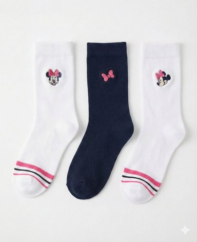 TRIPACK CALCETINES ESCOLARES NIÑA MINNIE MOUSE BLANCO DISNEY - 1