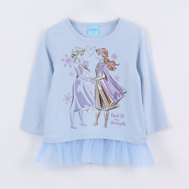 POLERA MANGA LARGA NIÑA ELSA & ANNA FROZEN CELESTE DISNEY - 1