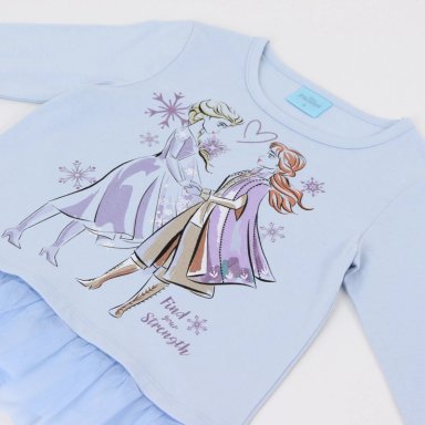 POLERA MANGA LARGA NIÑA ELSA & ANNA FROZEN CELESTE DISNEY - 3