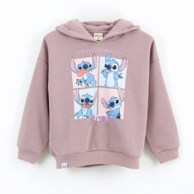 POLERON CERRADO NIÑA HOODIE MOSAICO LILO STITCH ROSA DISNEY - 1