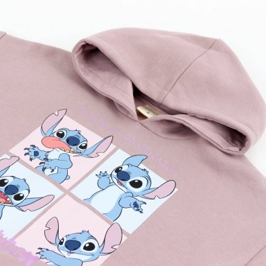 POLERON CERRADO NIÑA HOODIE MOSAICO LILO STITCH ROSA DISNEY - 3