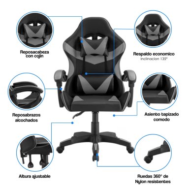 Silla Gamer Tokio - Ergonómica y Reclinable en Color Gris para la Mejor Experiencia de Juego - 1