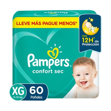 PAÑALES PAMPERS CONFORT SEC XG X 60 UND - 1