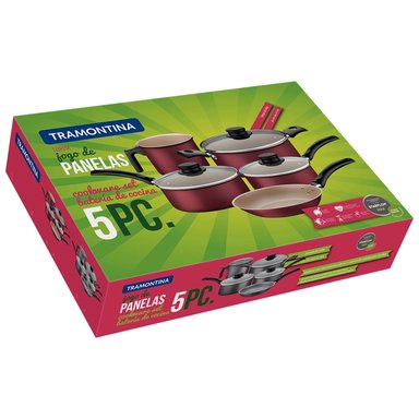 BATERIA DE COCINA JUEGO OLLAS TRAMONTINA TURIM 5 PIEZAS ROJO - 3