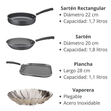 BATERIA DE COCINA JUEGO DE OLLAS TRAMONTINA 18 PIEZAS GRIS - 5