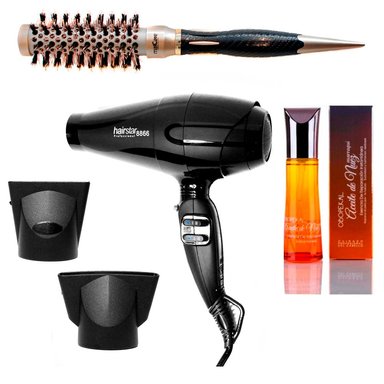 SECADOR DE PELO + CEPILLO BRUSHING Y ACEITE REPARACIÓN CVL | NEGRO - 1