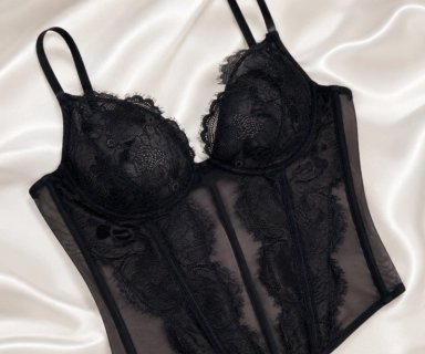 CORSET FASHION DE ENCAJE Y TUL CON ARCOS BAZIANI NEGRO - 4