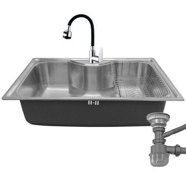 LAVAPLATOS DOMSA SOBRE CUBIERTA DS795485 CON MONOMANDO INCLUYE CANASTO DESAGÜE Y SIFÓN 80 CM - 1