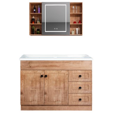 KIT MUEBLE VANITORIO DOMSA CON BOTIQUIN ESPEJO LED ANTIEMPAÑANTE WF-120 NOGAL - 1