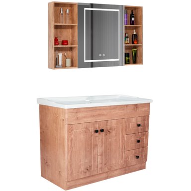 KIT MUEBLE VANITORIO DOMSA CON BOTIQUIN ESPEJO LED ANTIEMPAÑANTE WF-120 NOGAL - 2