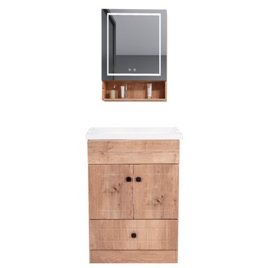 KIT MUEBLE VANITORIO DOMSA CON BOTIQUIN ESPEJO LED ANTIEMPAÑANTE WHF-60 NOGAL - 1