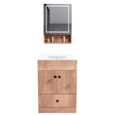 KIT MUEBLE VANITORIO DOMSA CON BOTIQUIN ESPEJO LED ANTIEMPAÑANTE WHP-60 NOGAL - 1