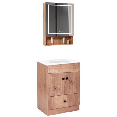 KIT MUEBLE VANITORIO DOMSA CON BOTIQUIN ESPEJO LED ANTIEMPAÑANTE WHP-60 NOGAL - 2