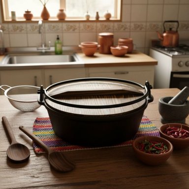 OLLA HIERRO FIERRO FUNDIDO CON ASA TAPA MADERA 25CM NORPLAT - 7