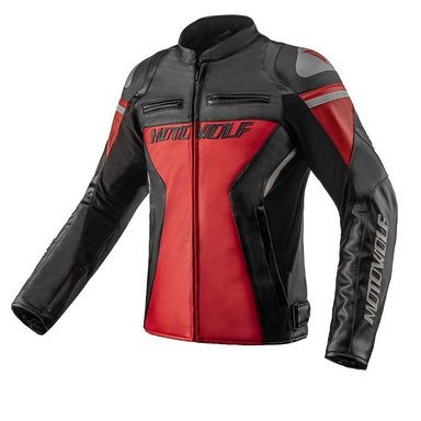 CHAQUETA DE CUERO CLASICA PARA MOTOCICLETA PROTECCIONES CE1 MOTOWOLF JM2 - 1