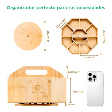 OHUHU ORGANIZADOR DE BAMBU GIRATORIO PARA 162 MARCADORES - 2