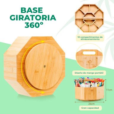 OHUHU ORGANIZADOR DE BAMBU GIRATORIO PARA 162 MARCADORES - 4