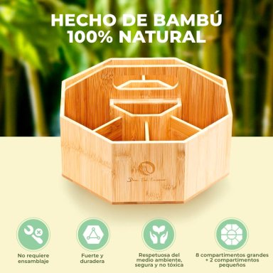 OHUHU ORGANIZADOR DE BAMBU GIRATORIO PARA 162 MARCADORES - 7