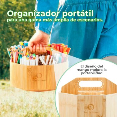 OHUHU ORGANIZADOR DE BAMBU GIRATORIO PARA 162 MARCADORES - 8