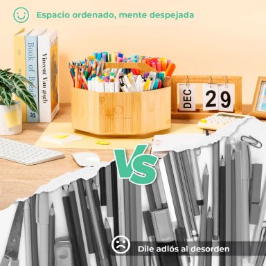 OHUHU ORGANIZADOR DE BAMBU GIRATORIO PARA 162 MARCADORES - 9