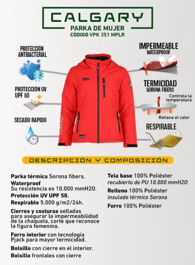 PARKA WATERPROOF CASUAL MUJER PANAMA JACK - J971 | ROJO - 1