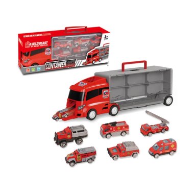 CAMIÓN BOMBERO JUGUETE TRANSPORTADOR AUTO 6 PIEZAS - 1