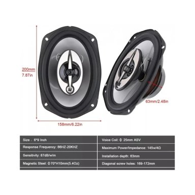 KIT 2 PARLANTES AUTO 6X9 OVALADOS 1000W COAXIAL 3 VIAS - 3